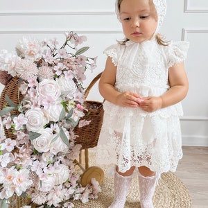 Sukienka do chrztu ecru, sukienka do chrztu, sukienka ecru z koronką, sukienka niemowlęca ARLETA image 8