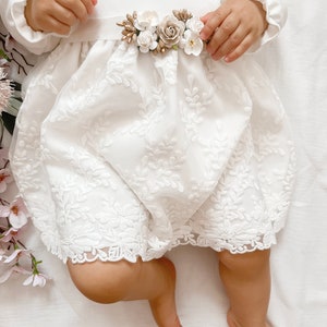 Ecru Baptism dress, Christening dress, Ecru dress with lace, baby dress Hiacynta zdjęcie 2