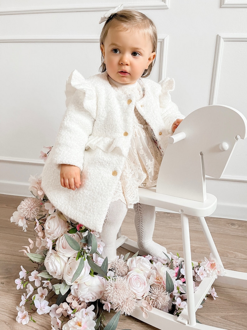 Ecru coat, Baptisma coat, Christening coat, Baptism coat, Winter coat, Fall coat, Fleece baby coat, LEA zdjęcie 10