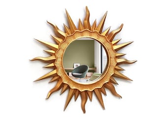 Mirror Round Sun -Makeup Mirror- Golden Resin Art Deco Style Gift Idea