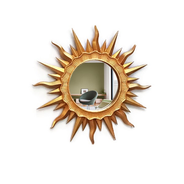 Idée cadeau miroir rond soleil - miroir de maquillage - résine dorée style art déco