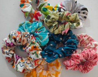 Katoenen haarelastiekjes met blokprint | Jaipuri print elastische haarscrunchies | Wasbare haarelastiekjes | Pak van 10/20/30|Zachte katoenen haarelastiekjes dames