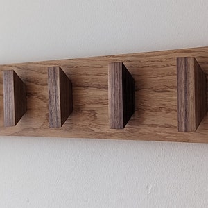 Solid Oak and Black Walnut Coat Rack, Wooden Coat Hooks, Scandi Coat Pegs