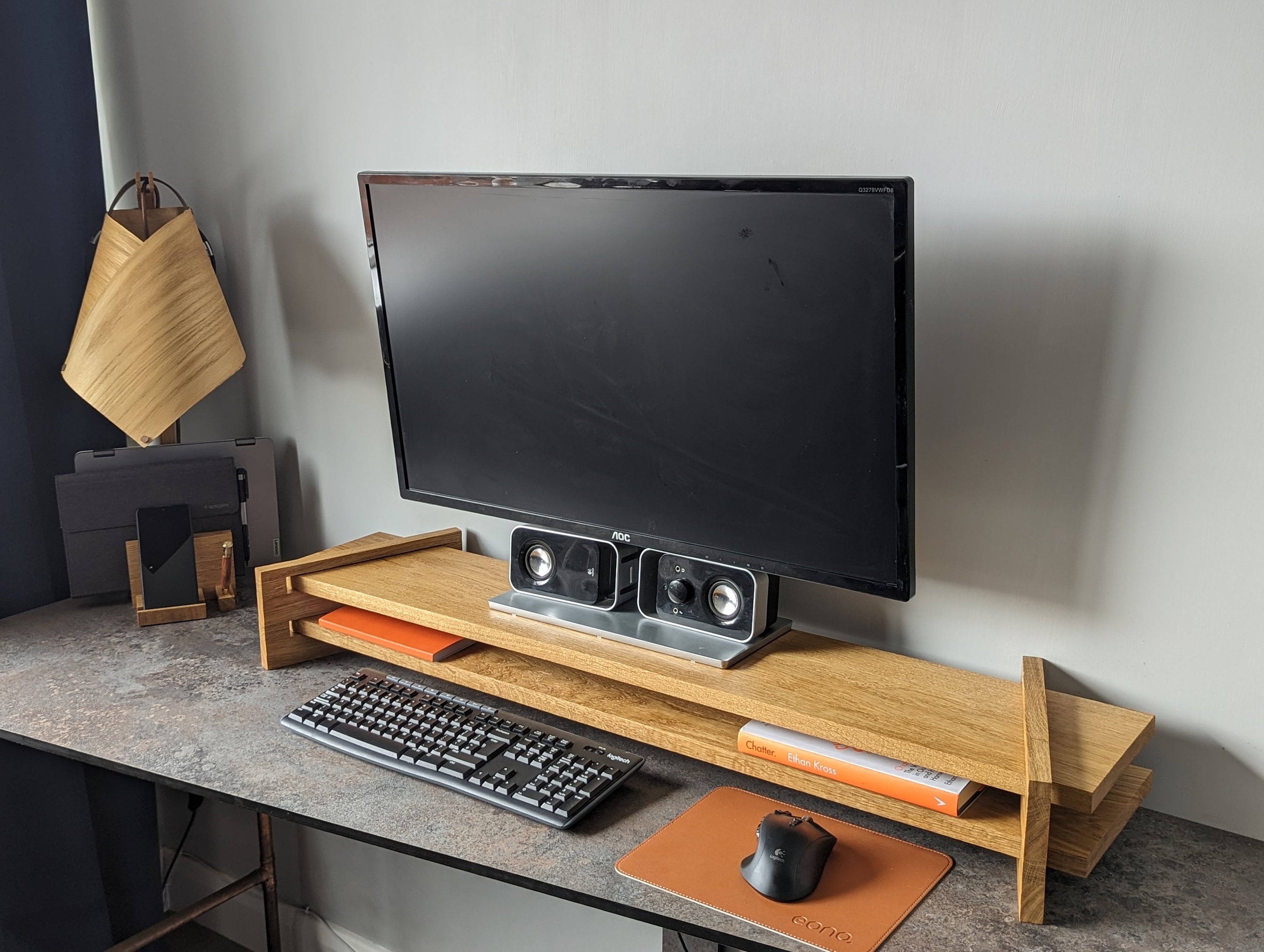 Elevador de soporte de monitor dual de madera con longitud ajustable  ordenador