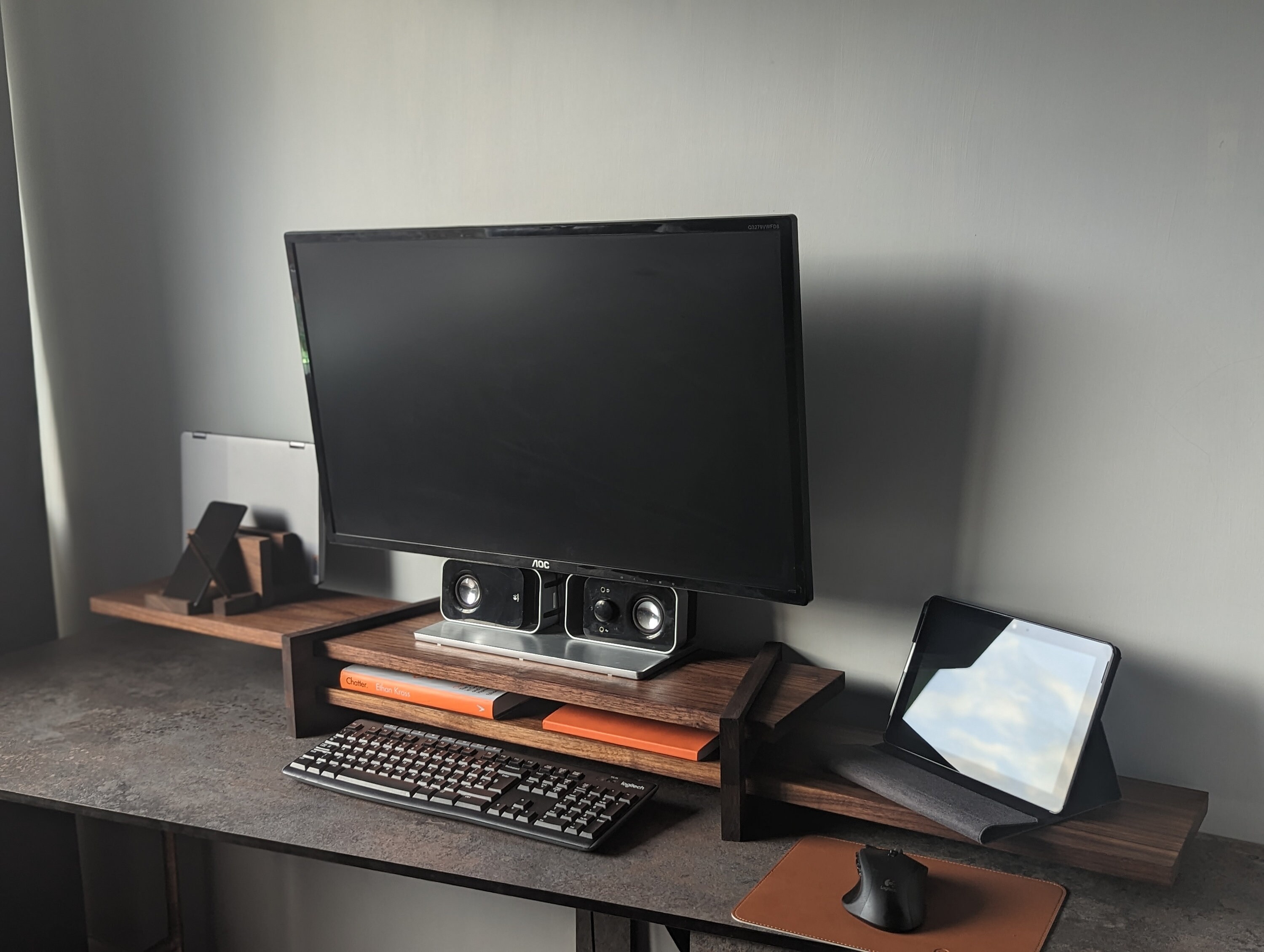 Desk Shelf for Monitor Stand in Black Wood Grovemade Alternative
