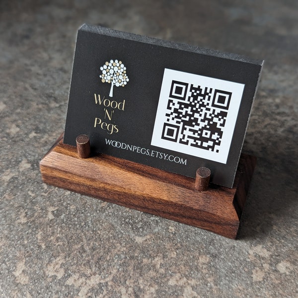 Business Card Stand, Wooden Business Card Display, Desk Accessories - Black Walnut