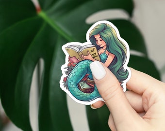 Cute Mermaid Bookworm Sticker, Mermaid Reading Sticker, Book Sticker, Reading Sticker, Bookish Sticker
