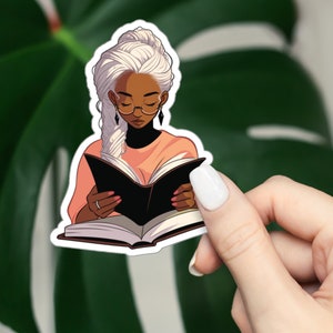Black Woman Reading Sticker, Black Queen Sticker
