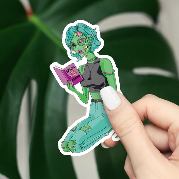 Zombie Lady Reading Sticker, Zombie Reader Sticker, Book Sticker, Reading Sticker, Bookish Sticker