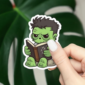 Cute Frankenstein Bookworm Sticker, Frankenstein Reading Sticker, Book Sticker, Reading Sticker, Bookish Sticker