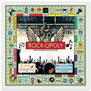 Stampa artistica da parete ispirata al Monopoly, leggenda del rock, 12x12 o 16x16, con o senza cornice, regalo per gli appassionati di musica rock e di gruppi musicali.