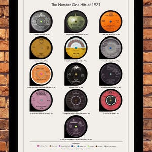 Regalo per il 54° compleanno, stampa musicale del 1971, nato nel 1971, hit degli anni '70, idea regalo per papà, mamma, amico, marito, moglie, decorazione da parete in vinile vintage.