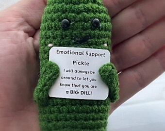 Emotional Support Pickle l Green Pickle Anxiety Gift  Support l Cute Crocheted Pickle with Positive Affirmations l Kind of a big dill Inacti