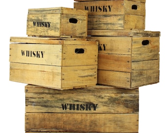 Whisky Holzkiste Vintage, Weinkiste, Obstkiste, Truhe, Dekokiste mit Deckel und Aufdruck in verschiedenen Größen