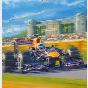 Póster original de carreras de Goodwood Red Bull F1 Póster de coche Impresión de coche auténtica Decoración Museo Póster de coche Arte de pared