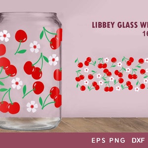 Cherry Libbey glass wrap 16oz & 20oz, Libbey Glass Svg, Cherry Blossom Libbey Svg, Libbey wrap svg, Libbey glass wrap svg, Libbey Cup SVG