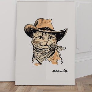 Cowboy kat kunstafdruk: Meowdy western decor (digitale download)