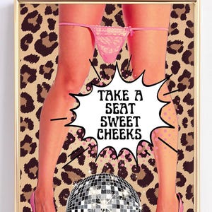 Leopard Bathroom Wall Art Printable; Take a Seat Sweet Cheeks Poster, Funny Animal Print, Trendy Gues Bathroom Decor (Digital Download)