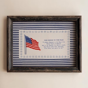 Pledge of Allegiance Print, Blue Stripe Americana Wall Art, Vintage Classroom Decor, Patriotic Poster, Homeschool Wall Art