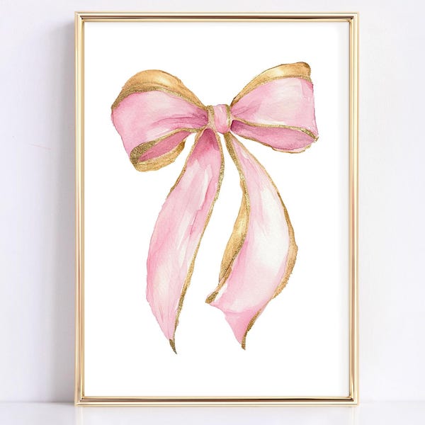 Pink Bow Wall Art Coquette Room Decor Preppy Poster Girly Dorm Wall Decor