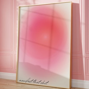 Póster rosa Aura, impresión de manifestación, cita femenina, arte de pared de positividad y afirmación de moda, decoración rosa de moda, impresiones de dormitorio con degradado, estilo preppy