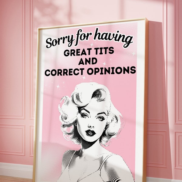 Funny Retro Poster, Pink Quote Print, Aesthetic Retro Wall Art, Pastel Pink Apartment Decor, Bar Cart Art, Decorating Dorm, College Decor