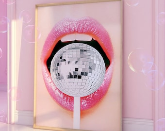 Lollipop Pop Art Decoration, Modern Wall Art Prints Digital, Trendy Wall Art Digital Download, Aesthetic Room Decor Poster, Disco Ball Decor