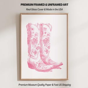 Pink Cowboy Boots Watercolor Print: Vintage Floral Western Art