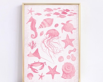 Rosa Ozean Print: Girly Preppy Muscheln Wandkunst