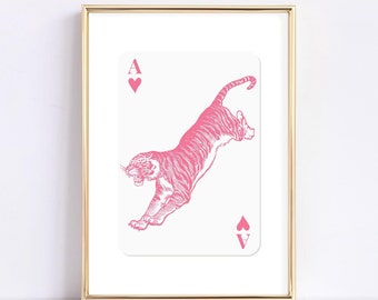 Retro Pink Tiger Art Print: Preppy Dorm Decor