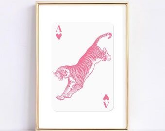 Pink Tiger Art Print: Vintage Ace Card Wall Art (Digital Download)