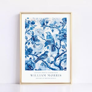 William Morris Chinoiserie Blue Botanical Wall Art Vintage Aesthetic Artwork Summer Blue White Floral Print Grandmillenial Home Decor Blue