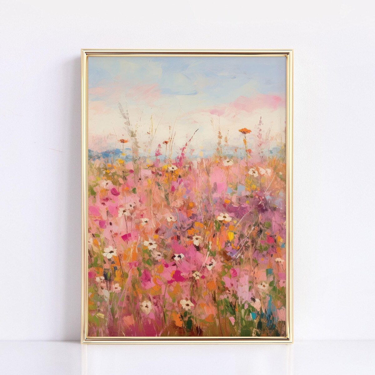 Pink Botanical Wildflower Oil Painting Printable Colorful Farmhouse Decor Pink Blue Floral Wall Art Floral Nursery Decor Trendy Flower - Etsy