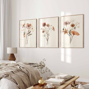 Wildflowers Botanical Wall Art Set of 3, 3 Piece Wild Flower Wallart, Boho Floral Botanical Set, Farmhouse Wall Decoration, Botanical Art