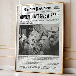 A las mujeres no les importa una mierda impresión de periódico, cartel físico, arte de pared de moda, cartel feminista, arte de pared femenino, decoración del hogar funky, arte estético