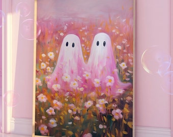 Pastel Ghost Oil Painting, Floral Fall Decor (Printable Wall Art)