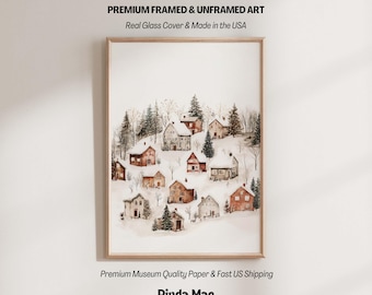 Christmas Winter Village Print Rustic Village Print Winter Scene Painting Christmas Wall Art Snow Landscape Winter Scene Scandinavian Art