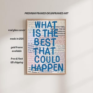 Blauwe motiverende muurkunst, citaatposter, opbeurende kunst, trendy esthetische muurkunstaffirmaties afdrukken blauwe poster, het beste dat kan gebeuren