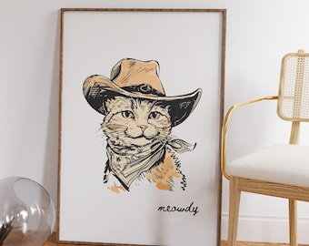 Cowboy Cat Art Print: Meowdy Western Decor