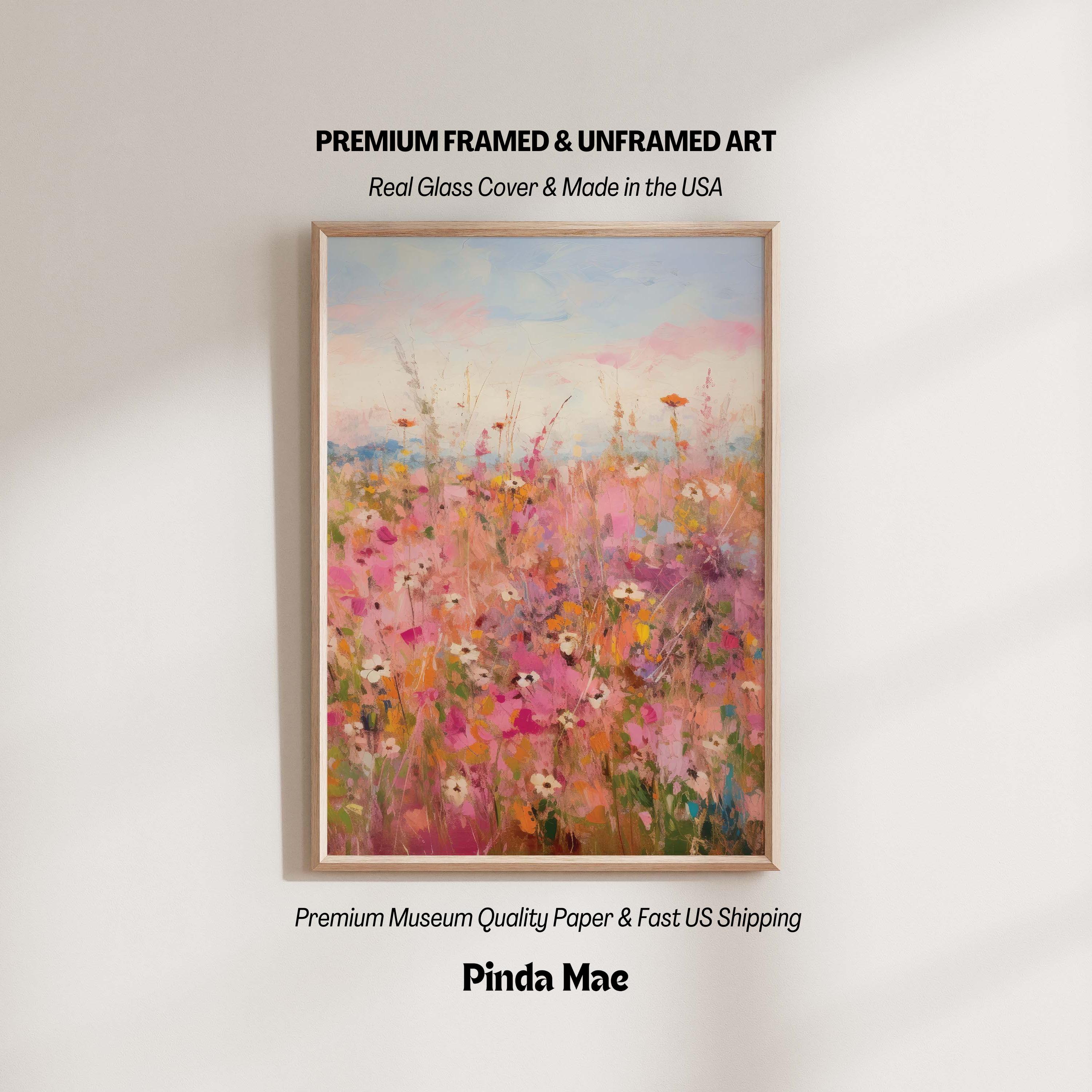 Pink Blue Wildflowers Print, Aesthetic Botanical Wall Art, Floral Home Decor, Flowers Painting, Wildflower Oil Painting, Colorful Artwork
