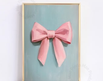 Pink Bow Painting: Coquette Nursery Wall Art