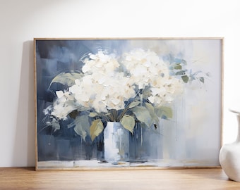 Vintage Hydrangea Painting: Muted Farmhouse Floral Wall Art
