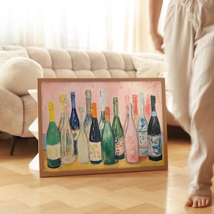 Wine Wall Art Physical Print, Colorful Print, Mid Century Bar Cart Art, Wine Print, Kitchen Print, Maximalist Kitchen Poster, Trendy Poster