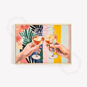 Colorful Bar Cart Print Cheers Poster, Trendy Horizontal Wall Art, Retro Bar Cart Decor, Trendy Kitchen Print, Vintage Drinks Painting