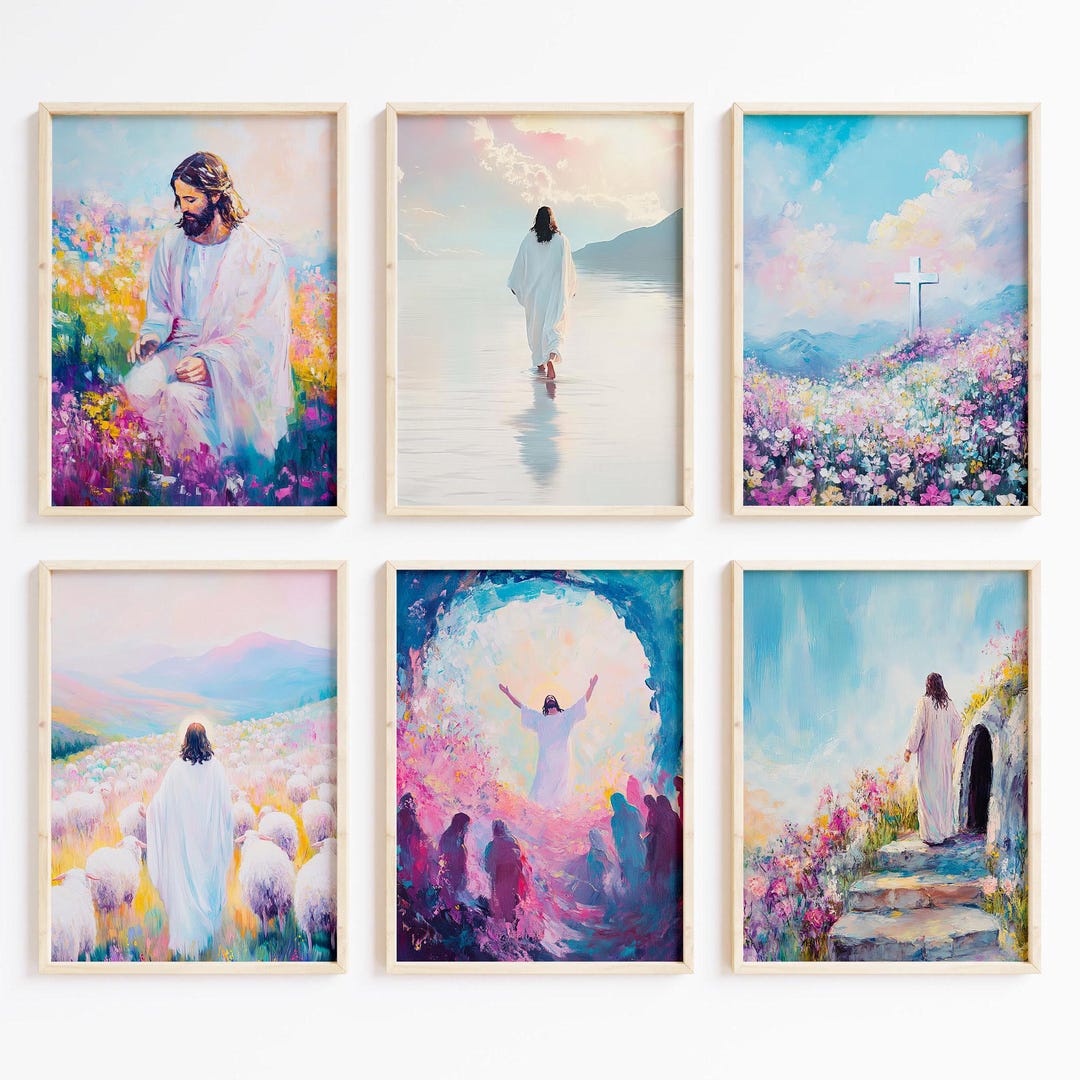 Christian Wall Art Printables Bundle, Set of 6 Christian Paintings ...