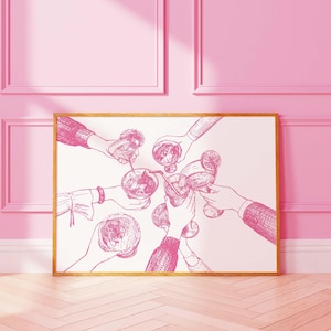 Pink Cheers Physical Print Duża sztuka ścienna Duży rozmiar Pozioma sztuka ścienna w akademiku Dekoracja wózka barowego Estetyczna modna sztuka ścienna Wystrój Preppy College