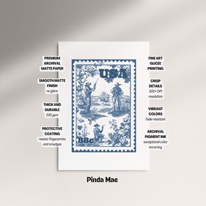 This blue cowboy stamp print blends vintage Americana with trendy western style. Featuring a retro toile-inspired design, it's perfect for cute dorm rooms, wild west-themed spaces, or eclectic home decor with a bold, nostalgic twist.