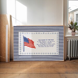 Pledge of Allegiance Print, Blue Stripe Americana Wall Art, Vintage Classroom Decor, Patriotic Poster, Homeschool Wall Art