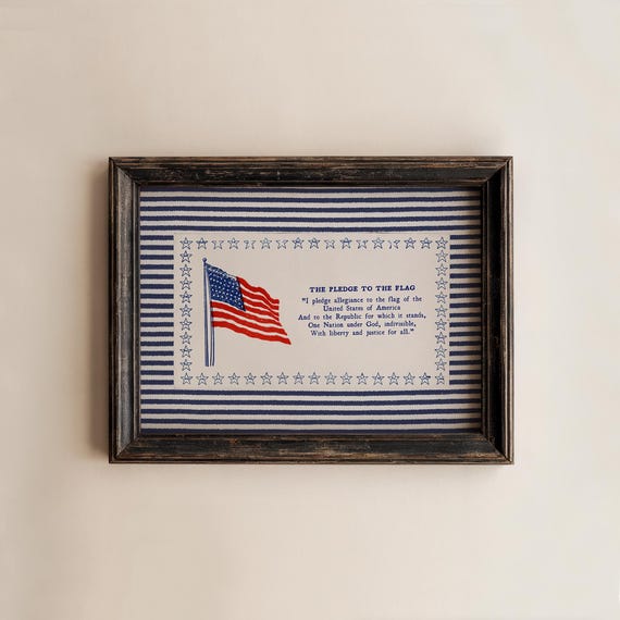 Pledge of Allegiance Print, Blue Stripe Americana Wall Art, Vintage Classroom Decor, Patriotic Poster, Homeschool Wall Art