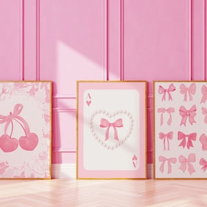 Lot de 3 impressions d'art mural noeuds roses tendance Décoration de chambre coquette Affiches esthétiques coquette tendance Art mural preppy Décoration de dortoir girly